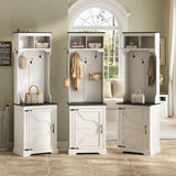 Maupvit Farmhouse Narrow Coat Rack with Shoe Storage, 6 Shoe Cubbies & 5 Coat Hooks, Entryway Furniture with Hall Tree, Ideal for hallways, living rooms and Mudrooms. Maupvit