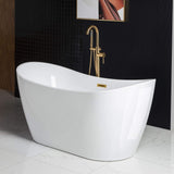 WOODBRIDGE 59" Acrylic Freestanding Bathtub Contemporary Soaking White Tub with Brushed Gold Overflow and Drain，BTA1516-BG-Drain-&O WOODBRIDGE