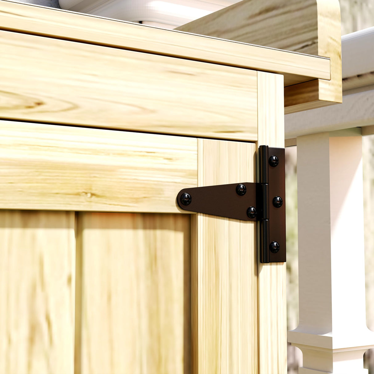 Outsunny Outdoor Storage Cabinet, Garden Tool Shed with Metal Tabletop and Shelf, Wooden Potting Bench with 2 Doors for Backyard, Patio, Lawn, Natural Wood Outsunny