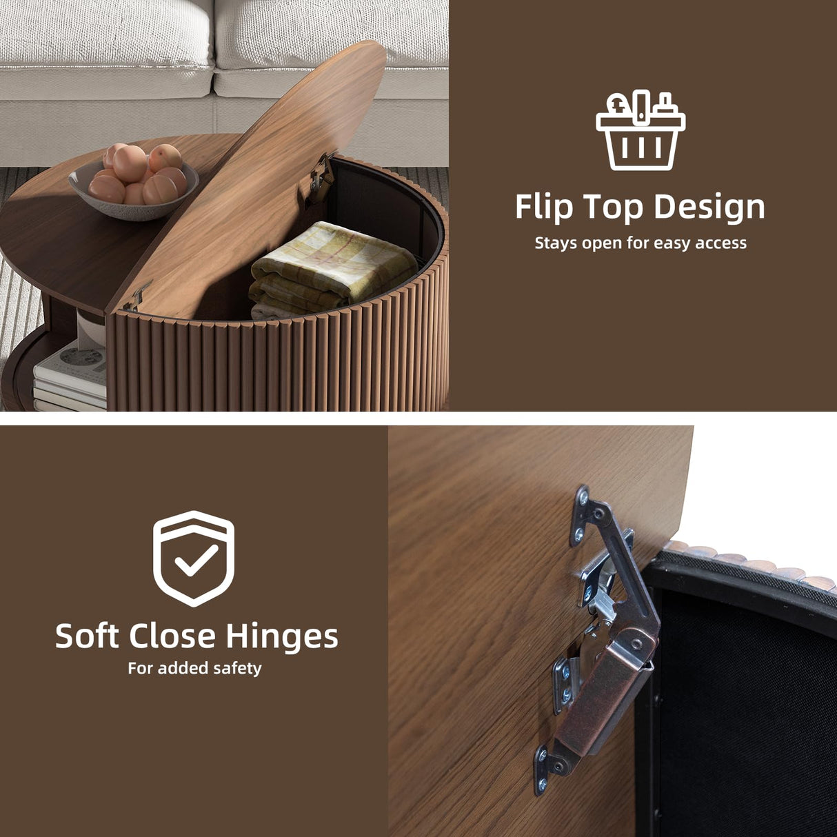 JOINICE,Round Coffee Table with Storage,Mid Century Modern Coffee Table with Sliding Cabinet Door,Coffee Table for Living Room,31.5" Small Center Table (Walnut) JOINICE