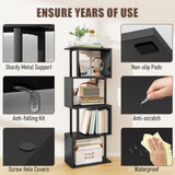 Gadroad 4-Tier Bookshelf, Narrow S-Shaped Geometric Bookcase, Wood Decorative Storage Shelving, Modern Freestanding Display Shelves, Book Shelf Unit for Living Room Bedroom Home Office, Black Gadroad