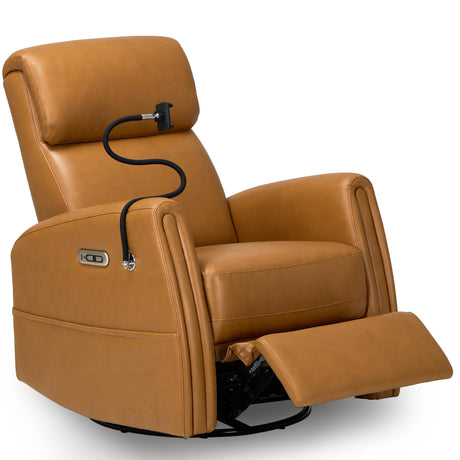 COLAMY Power Recliner Chair Swivel Glider, Faux Leather Rocking Recliner with USB-C & USB-A Charging for Nursery, Living Room or Bedroom, Padded Headrest, Removable Device Stand, Cognac Brown COLAMY