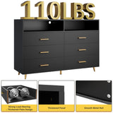 EnHomee Dresser for Bedroom,Black Dresser with LED, Wood Dresser with Smooth Metal Rail, 6 Drawer Dresser with Large Organizer Large Dresser & Chests of Drawers Wide Dresser Bedroom Furniture,Black EnHomee
