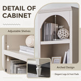 IFGET 76" Tall Arched Bookcase, Farmhouse 5 Tiers Narrow Arched Bookshelf Cabinet with Adjustable Shelves, Modern Wooden Book Shelf w/Storage and Open Display Shelves for Living Room, Office-Cream IFGET