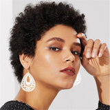 MALOYANVE Bohemian Wood Earrings for Women Handmade Natural Retro Lightweight Teardrop Geometric Hollow Wooden African Dangle Drop Geometric Statement Earrings Boho Vintage Ethnic (White) MALOYANVE