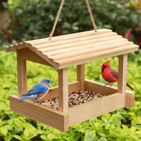 STARSWR Bird Feeders for Outside Hanging, Wild Bird Feeder House for Cardinals Finches Wooden Bluebird Feeder Mealworm Feeder Outdoor Wood Platform Bird House Feeder STARSWR