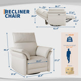 GarveeHome Power Recliner Chair, 270° Swivel Rocking Glider with USB Charging Port, PU Leather Upholstered Fabric and Double-Layer Armrests, Nursery Chair for Living Room, Nursery(Off-White) GarveeHome
