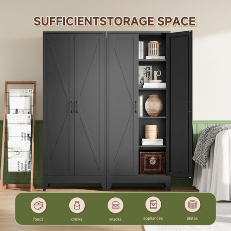 Letaya Storage Cabinet,75" H Metal Kitchen Pantry Cabinets with Doors and Adjustable Shelves,Pantry Organizers for for Cupboard/Dining/Bathroom/Office/Garage Room,Black Letaya