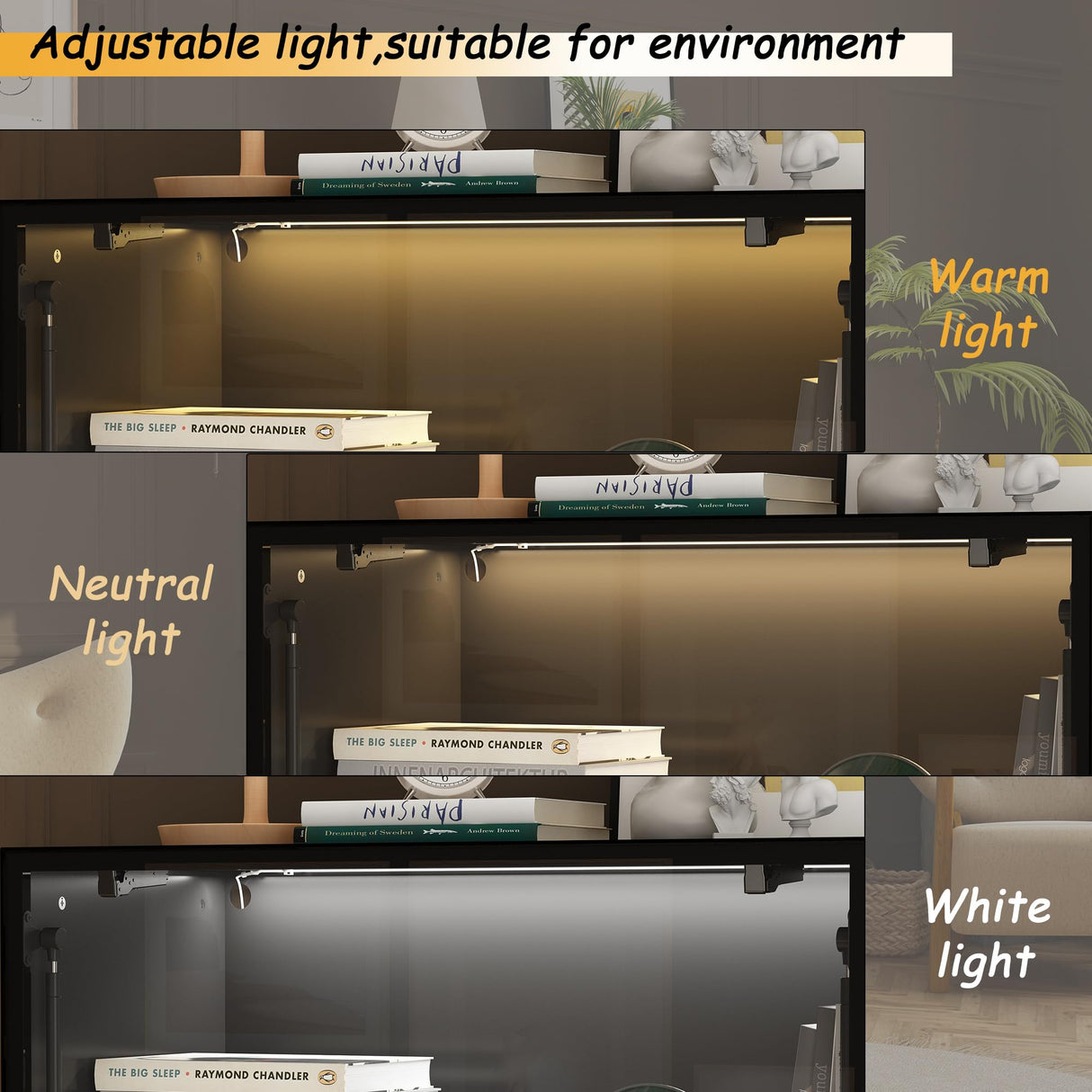 ECACAD 4 Tier Glass Display Cabinet with Light, Storage Curio Cabinet with Flip up Glass Doors, Collectors Showcase Figure Organizers Rack, Bookcase for Living Room/Home Office/Gaming Room,Black ECACAD