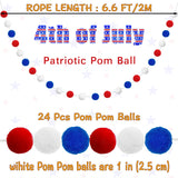 Jishi Pom Pom Garland 4th of July Decorations, Patriotic Red White Blue Felt Ball Garland, 3-Pack 6.6ft Long 24 Cute Pompom Balls String, Christmas Tree Decor Ornaments for Home Birthday Holiday Party Jishi