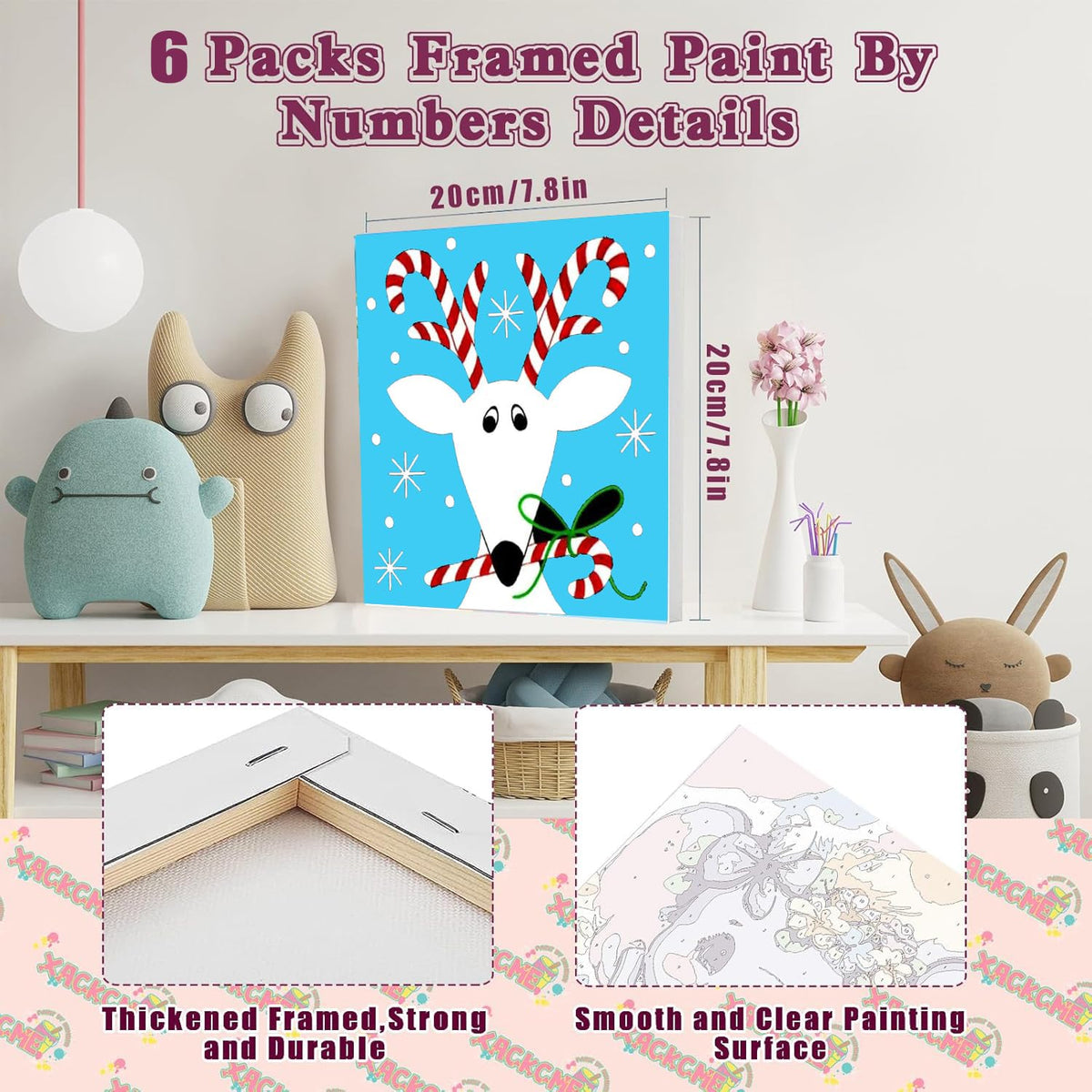 6 Packs Framed Chrsitmas Paint by Numbers Kit for Kids Ages 8-12,Snowman Easy Acrylic Paint by Number Framed on Canvas,Number Painting Paint by Numbers Kit for Home Wall Decoe 8x8inch SYDYLH