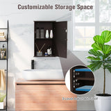 LOKO Bathroom Medicine Cabinet with Mirror, Wall Mounted Storage Cabinet with Single Mirrored Door and Adjustable Shelf for Bathroom, Living Room or Entryway, 13.5 x 6 x 21 inches (Brown) LOKO