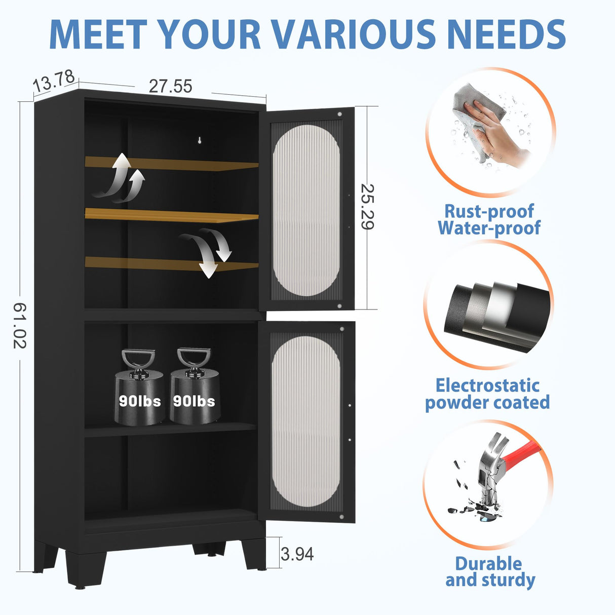 GAIOUS Black Kitchen Pantry Cabinet, Pantry Storage Cabinet with Acrylic Glass Doors and Adjustable Shelves, Metal Storage Cabinet for Kitchen, GAIOUS