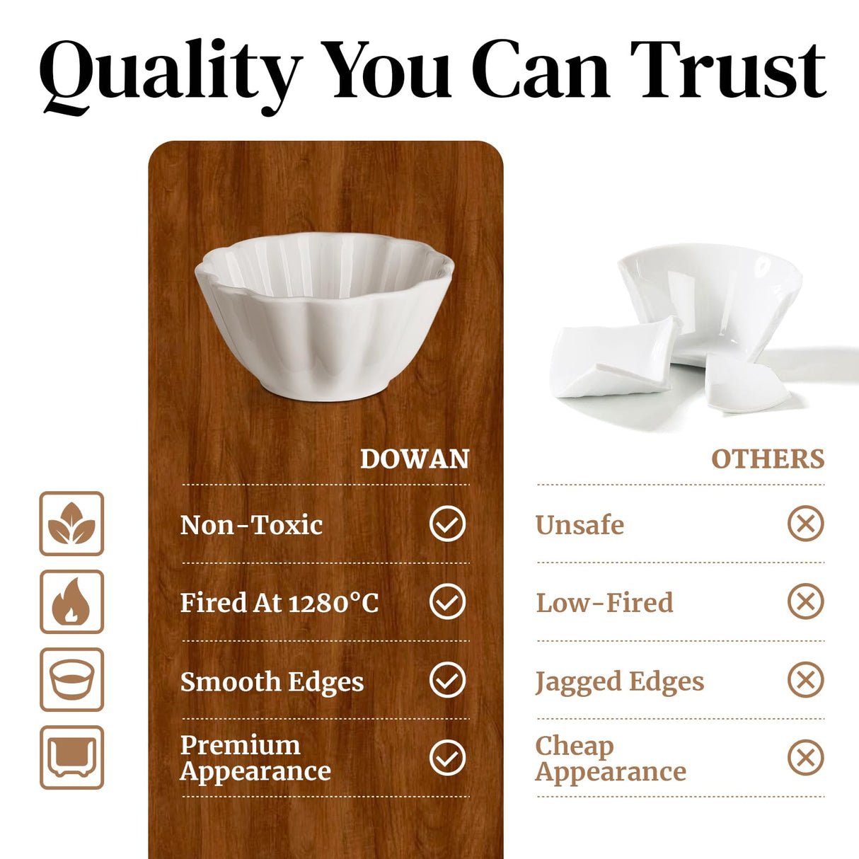 DOWAN Ramekins 4 oz, Creme Brulee Ramekins, Ramiken Oven Safe for Baking, Souffle Dishes Custard Cups, Porcelain Small Dipping Sauces Charcuterie Dessert Bowls, Ceramic Pudding Cups, Set of 6, White DOWAN