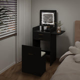 ARTETHYS Small Vanity Desk Set with Flip-top Mirror and Lights Black Integrated 3 in 1 Makeup Table for Small Space Compact Mini Dressing Table with Fold-up Panel and Storage Chair for Bedroom ARTETHYS
