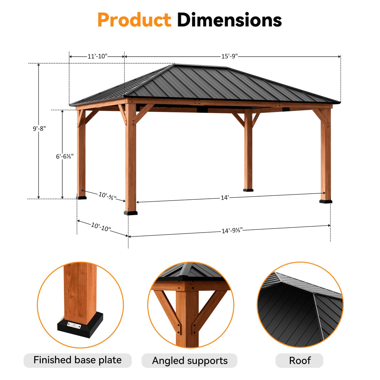 Modern Shade Tranquil Grove Wood Gazebo 12' x 16', Permanent Grill Gazebo with Galvanized Steel Hardtop Roof, Cedar Framed Wooden Pavilion for Garden, Backyard Modern Shade Outdoor Living Spaces