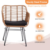 KROFEM 3 Pieces Wicker Patio Bistro Furniture Set, includes 2 Chairs and Glass Top Table, Ideal for Porch, Outdoor, Backyard, Apartment, Balcony Natural Color KROFEM