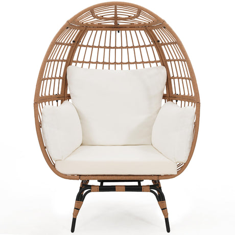 Murago Oversized 360 Swivel Rattan Egg Chair for Adult, Indoor Outdoor Patio Large Wicker Egg Chair with overstuffed Cushions, 440lb Weight Capacity, Natural Rattan with Beige Cushion Murago