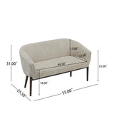 Christopher Knight Home Irelia Corduroy Recessed Arm Loveseat, Comfy Upholstery 2 Seater Sofa, Wooden Frame Living Room Chair, Mid-Century Modern Soft Seating Lounge Sofa, Beige + Walnut Christopher Knight Home