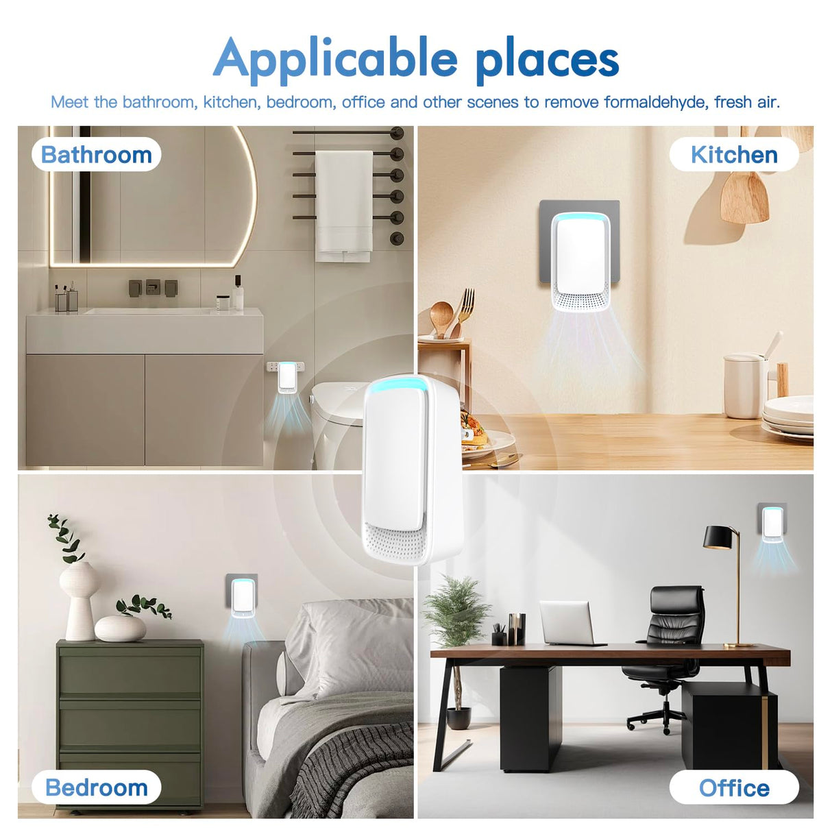 Plug In Air Ionizers - Negative Ion Technology Air Purifier - Quiet Operation Air Freshener for Home, Bedroom, Office, Garage Room - Portable Air Purifiers Odor,Pets Smell - Air Cleaner White (4 Pack） AUKUU