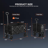 Nadonli Foldable Wagon with Wheels, Portable Heavy Duty Collapsible Beach Cart - Large Capacity Utility Wagon for Shopping, Sports, Camping，Garden，Grocery - Black Nadonli
