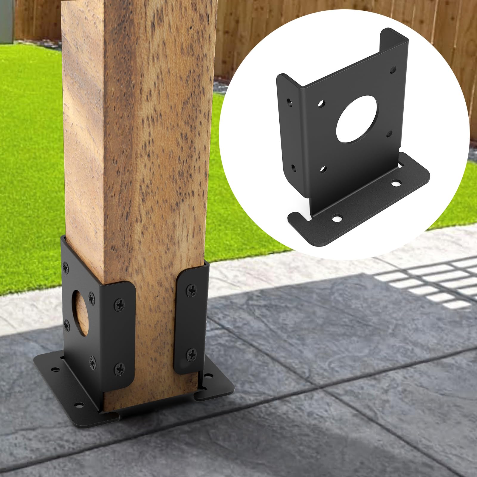 4 pcs Adjustable Wood Fence Pergola Post Base Brackets Fit 4x4 Post,Heavy Duty Black Post Anchor Base Brackets Support for Deck Railing Mailbox,Pergola Brackets Kit - WoodArtSupply