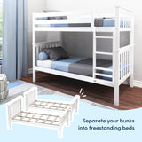 Max & Lily Bunk Bed Twin over Twin, Solid Wood Bunk Bed Frame with Ladder for Kids, 14" Safety Guardrails, Easy Assembly, No Box Spring Needed, White Max & Lily