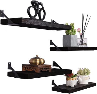 HXSWY Rustic Wood Floating Shelves for Wall Decor Farmhouse Wooden Wall Shelf for Bathroom Kitchen Bedroom Living Room Set of 4 Black - WoodArtSupply