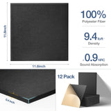 Lebenforce Self-adhesive Acoustic Panels Tiles 12 Pack, 12" X 12" X 0.4" Polyester Sound Proof Padding, High Density Soundproof Wall Panels, Sound Absorbing panel for Home & Offices (Black) Lebenforce