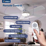 Amico Ceiling Fans with Lights, 42 Inch Low Profile Ceiling Fan with Light and Remote Control, Flush Mount, Reversible, 3CCT, Dimmable, Quiet, White Small Ceiling Fan for Bedroom Outdoor/Indoor Use Amico