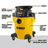 DEWALT Shop Vacuum 6 Gallon 4HP Poly Wet Dry Vacuum Ultimate Cleaning Solution for Construction Workshop Environments for Jobsite Garage Home W/Inflation Ket, Yellow, DXV06PL DEWALT
