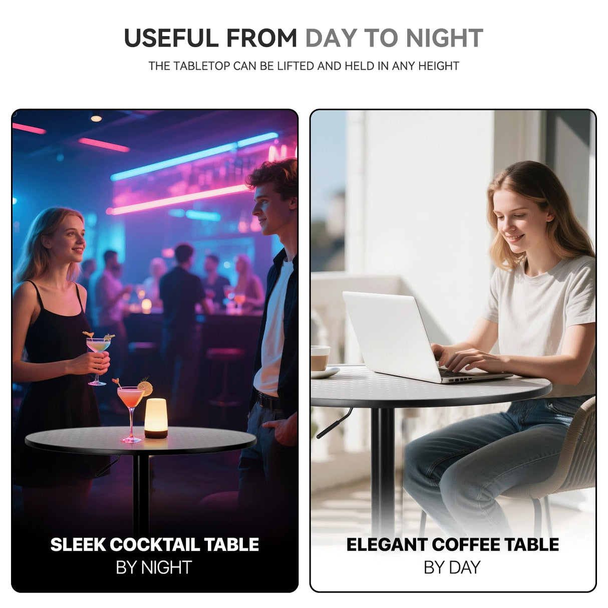 SFIHOME 31.5 Inch Round Pub Table Cocktail Table for Dining Room Kitchen Patio Bar, 27.5"- 36" Height-Adjustable, Bar Height Pub Table High Top Table with Metal Pole and Base, Silver SFIHOME