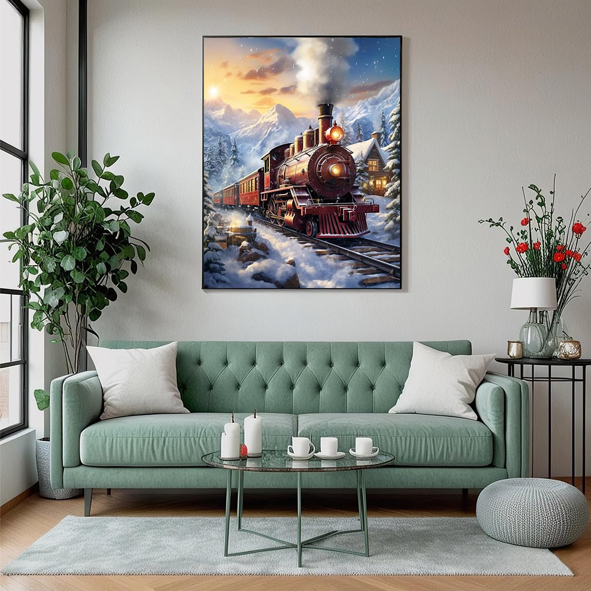 Amz Camel DIY 5D Diamond Art Kits (12 * 16 Inch), Painting, Art for Snow Train, Embroidery Full Drill for Landscape, Diamond Art Kits Rhinestone Craft for Home Wall Decor Amz Camel