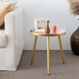AOJEZOR Night Stands,Small Nightstand Bed Side Table for Kids Room,End Tables Round Nightstand for Bedroom,Pink Metal Tray End Table with Gold Legs Base AOJEZOR