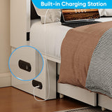 Mjkone 57.5" Width Full Size Cabinet Murphy Bed with Charging Station, Mattress Included, Storage Murphy Bed Chest Wall Cabinets Beds with Foldable Panel for Guest Small Spaces, Home Offices, White Mjkone