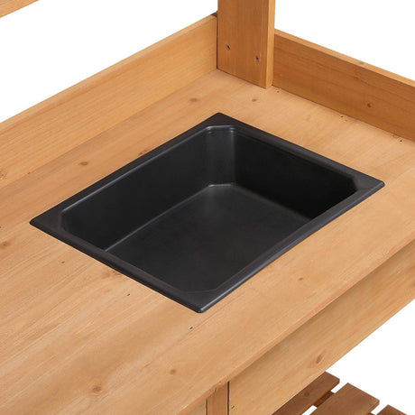 Yaheetech Potting Bench Outdoor Garden Work Bench Station Planting Solid Wood Construction for Horticulture w/Sink Drawer Rack Shelves Natural Wood Yaheetech