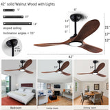 dearnow 42”Ceiling Fan with Light and Remote Control, Lighted Wooden Ceiling Fan Noiseless Reversible DC Motor with 3 Blades for Farmhouse, Living Room, Office, Indoor Outdoor (Black + Walnut) dearnow