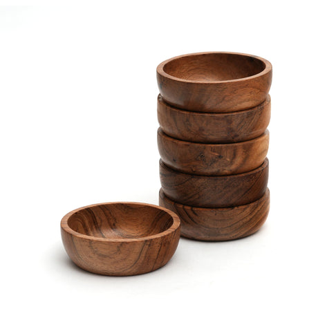 WEBHUSHI Acacia wood bowls 3.75-inch brown wooden bowls, volume of 100 cubic cm (0.1 liters) per bowl (1 set of 6 bowls) WEBHUSHI