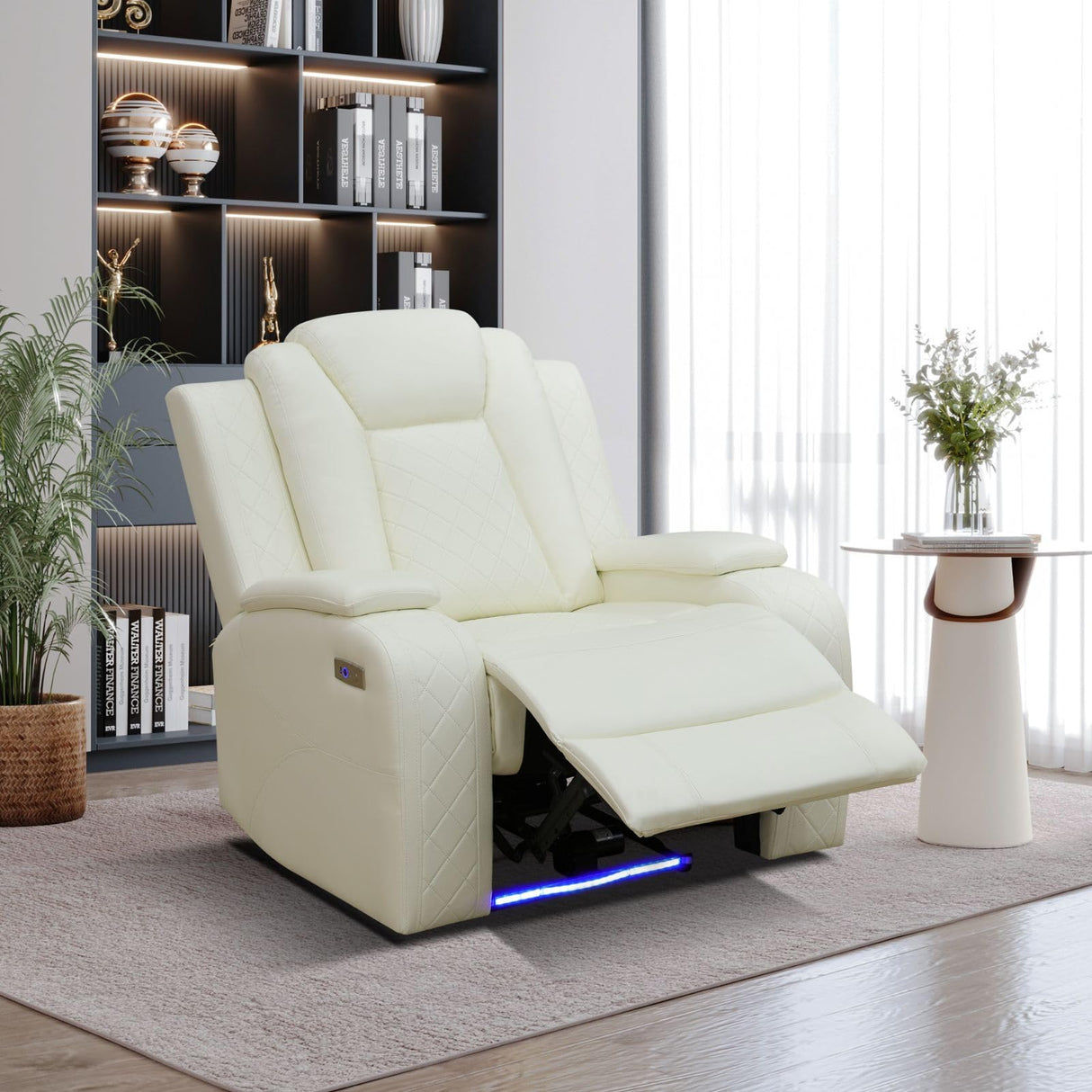 GEBADOL Leather Power Recliner Set with LED, 3-Piece Recliner Sofa and Loveseat Chair with Storage Console/Charging Port, Modern Reclining Furniture for Living Room (Cream-White, Sofa+2 Chairs) GEBADOL