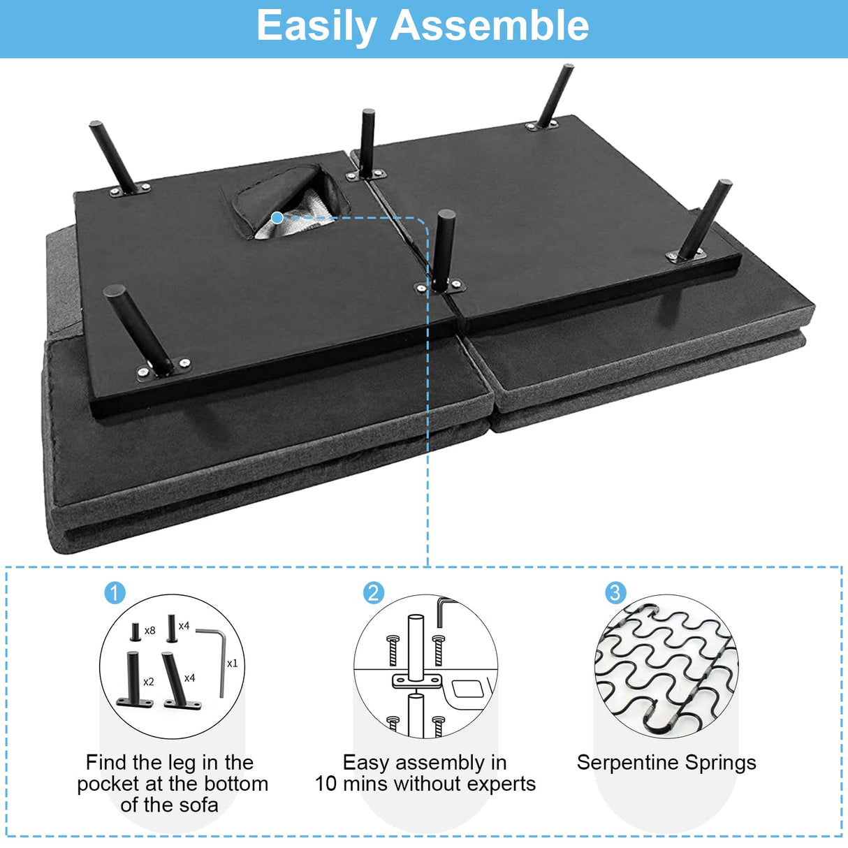 Opoiar Futon Sofa Bed,Modern Convertible Sleeper Sofa,Memory Foam Futon Sofa,71"x 33"x32"Compact Sofa,Loveseat Futon Bed,Breathable Linen Adjustable Sleeper Lounge Couch with Metal Legs,Dark Grey Opoiar