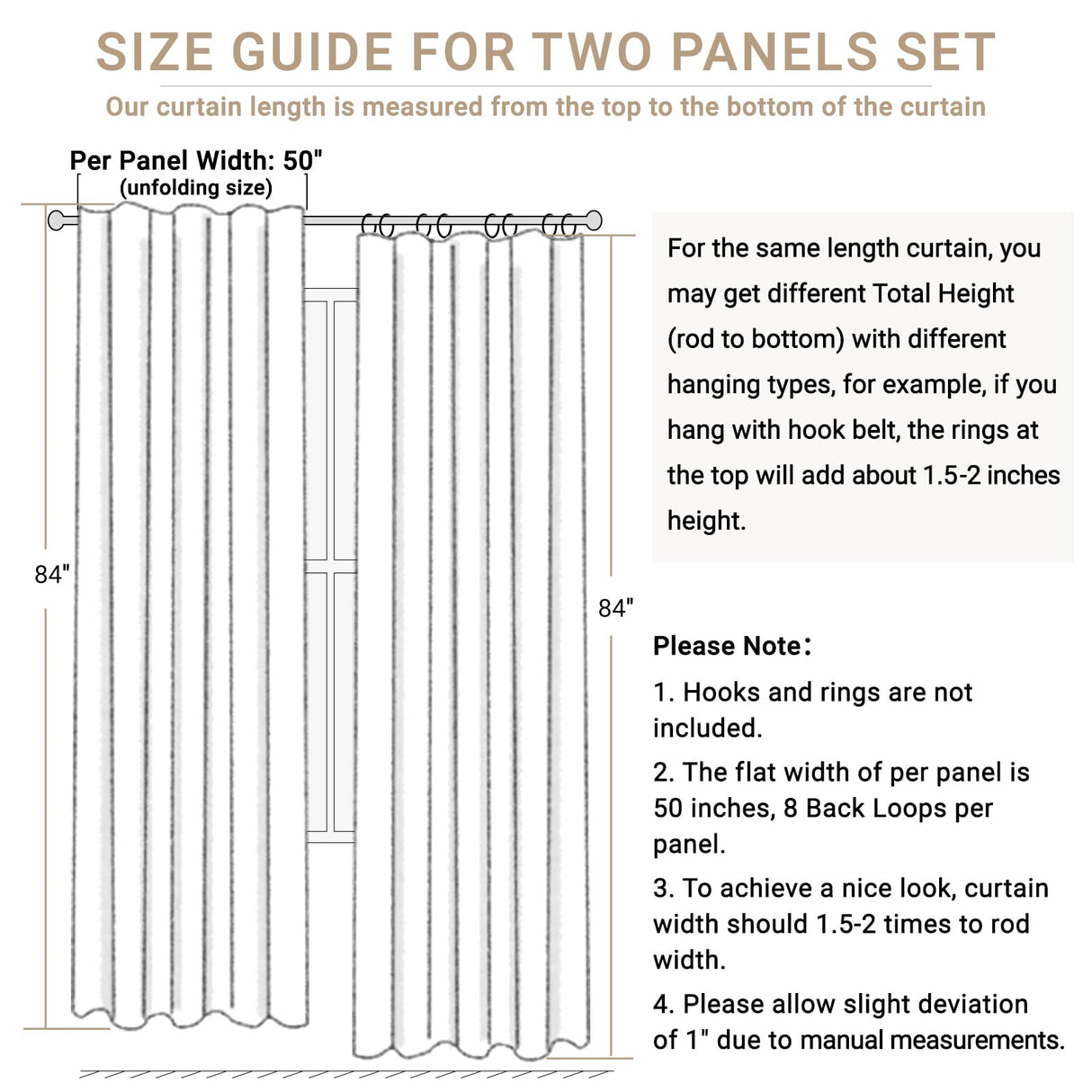 100% Blackout Shield Linen Blackout Curtains for Bedroom 108 Inches Long, Back Tab/Rod Pocket Living Room Drapes, Thermal Insulated Blackout Curtains 2 Panels Set, 50" W x 108" L,Cream 100% Blackout Shield