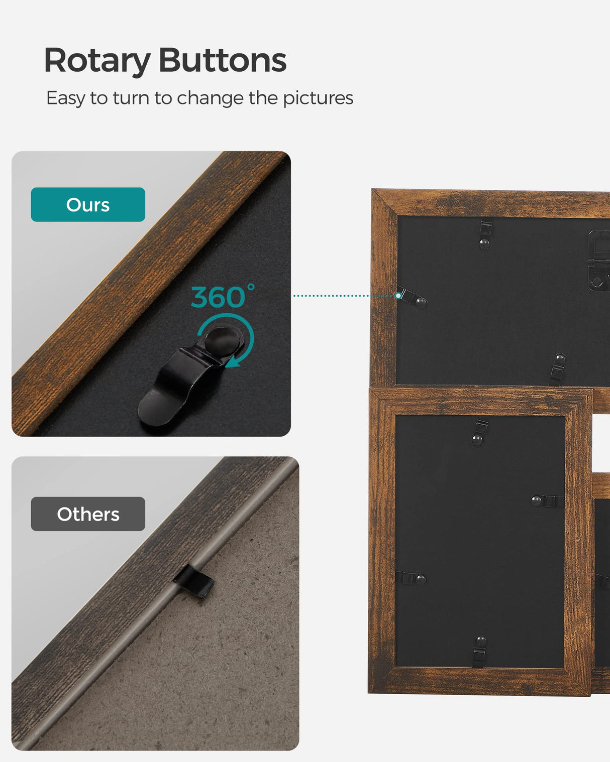 SONGMICS 4x6 Collage Picture Frames, Family Photo Collage Frame Set of 4 for Wall Decor, Glass Front, Wall Hanging or Tabletop, Rustic Brown SONGMICS