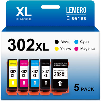 LEMERO Remanufactured Ink Cartridge Replacement for Epson 302 XL 302XL T302XL for XP-6100 XP6100 XP6000 XP-6000 Printer (Black, Photo Black, Cyan, Magenta, Yellow, 5 Pack)