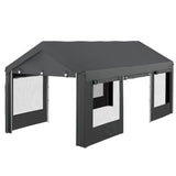 Outsunny Carport 10' x 20' Portable Garage, Height Adjustable Heavy Duty Car Port Canopy with 4 Ventilated Windows & 4 Roll-up Doors for Garden Tools, Car, Truck, Boat, Dark Gray Outsunny