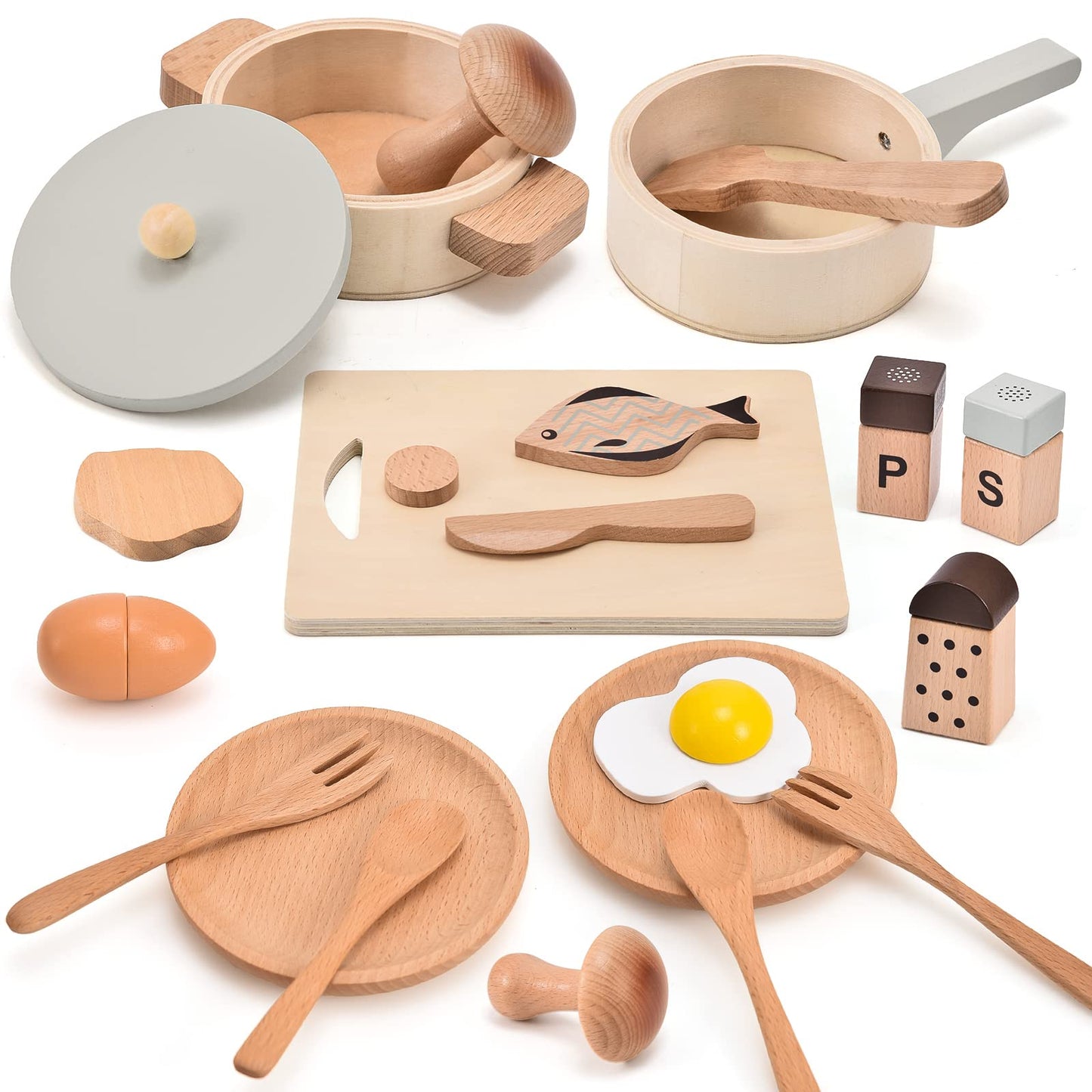 Atoylink Play Kitchen Accessories Wooden Toys Pots and Pans for Kids 23Pcs Montessori Kitchen Pretend Play Food Cooking Set for Toddler Boys Girls Age 2 3 4 5 Birthday Gifts - WoodArtSupply