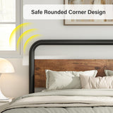 Catrimown Rustic Brown Twin Bed Frame with LED Headboard - Heavy Duty Metal Platform Design Catrimown