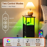 LOAKEKEL Narrow End Tables Living Room Set of 2 with Charging Station, Skinny Side Table with Fabric Drawers, Slim LED Nightstand for Bedroom, Small Spaces, Couch, Black, HETNDP02LBK LOAKEKEL