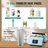 VEVOR Tumbler Heat Press Machine, 11-30oz Mug Press, Heat Up Fast and Even, Tumbler Press with Sublimation Paper, Tape and Gloves, Temp and Time Setting, for Sublimation Tumblers, Cups, Mugs, Green VEVOR