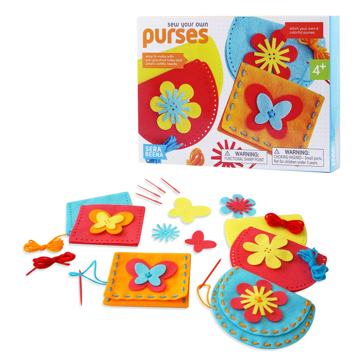 Serabeena Sew Your Own Purses - Sewing Kit for Kids Ages 4-8 Plus - Felt Crafts - Helps Develop Fine Motor Skills - DIY Kit With 6 Purses & Accessories Serabeena