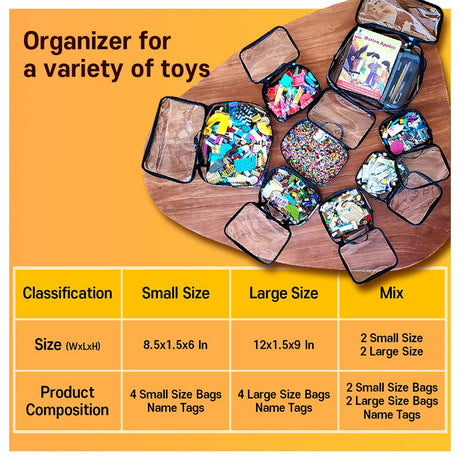 holay 4 Packs PVC Zippered Blocks Set, Toy, Clay, Board game Storage Organizer Case (Name Tag, Manual Pocket) (Black, Large) holay